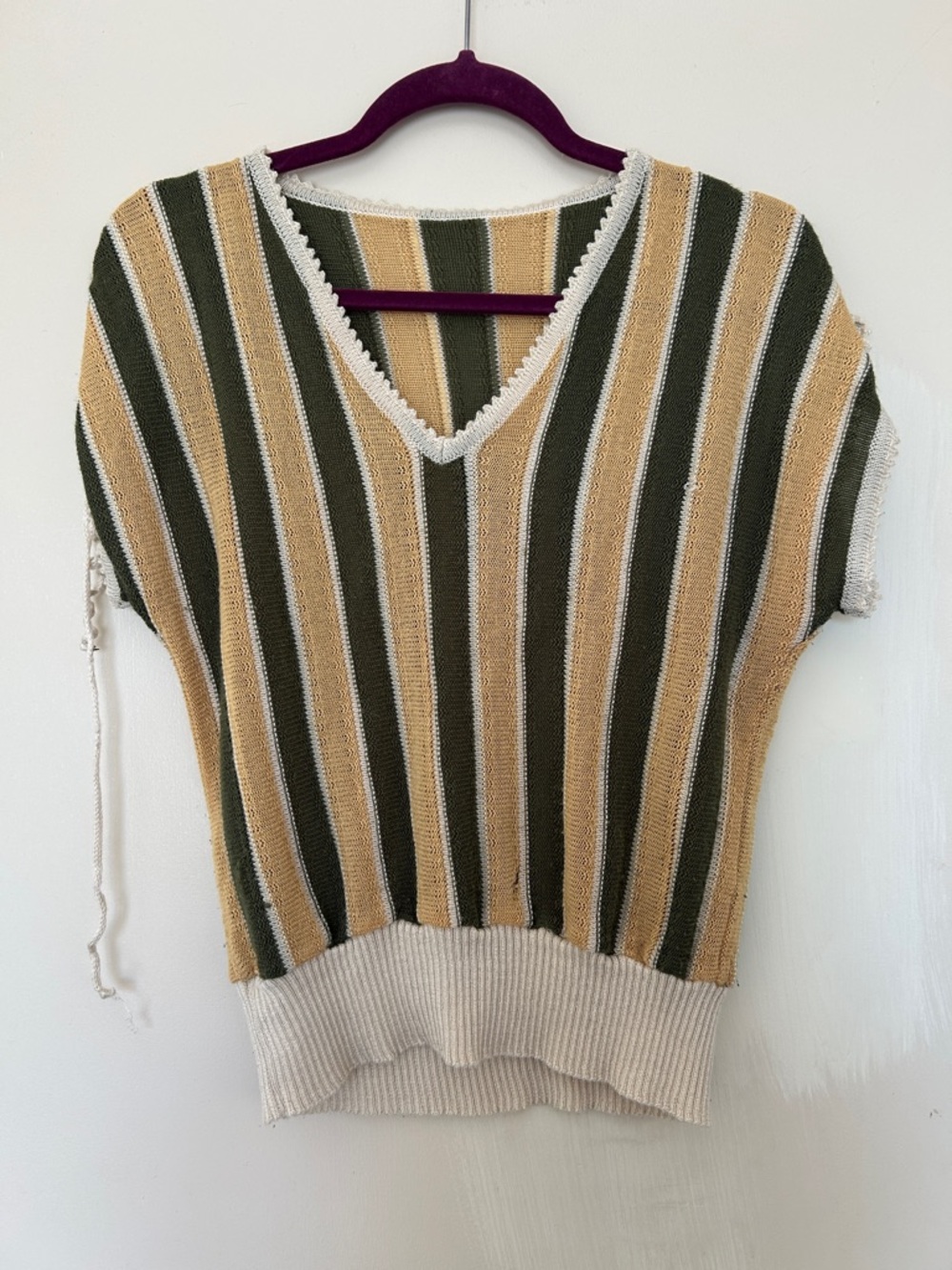 Vintage Striped V-Neck Short Sleeve Sweater